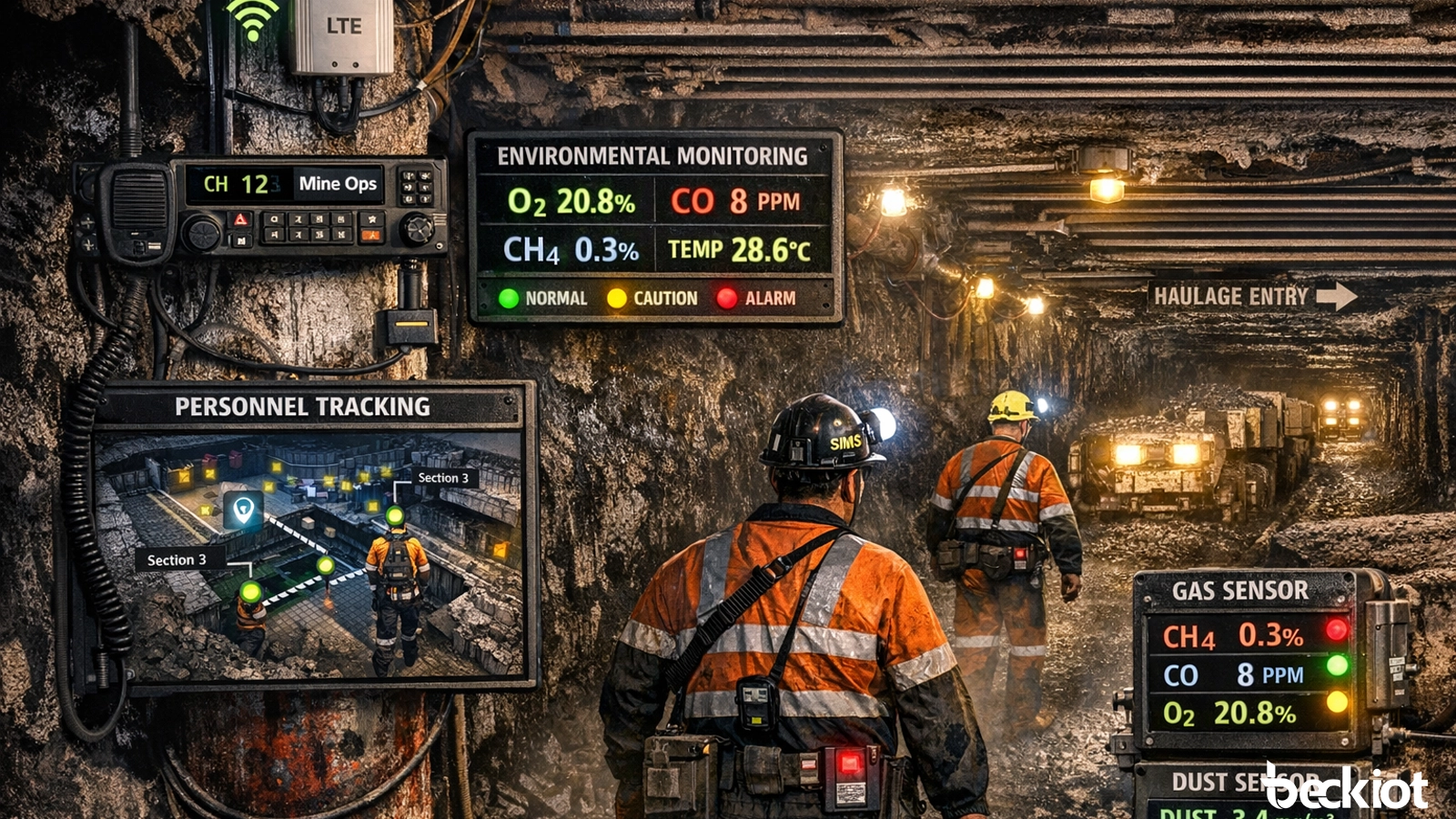 Integración de radio móvil, seguimiento de personal y monitoreo atmosférico en mina de carbón subterránea en secciones de producción y entradas de transporte