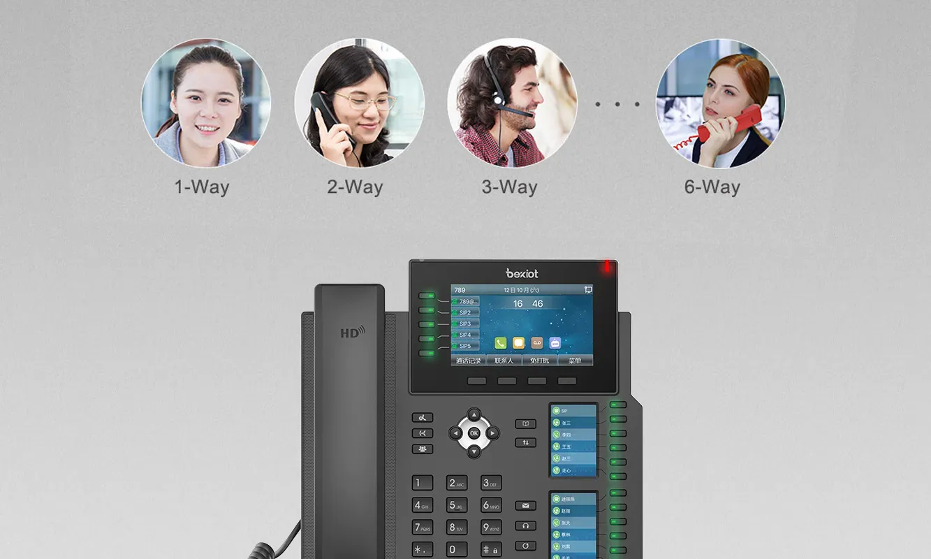 Admite conferencia de audio para 6 fiestas para un trabajo de oficina eficiente