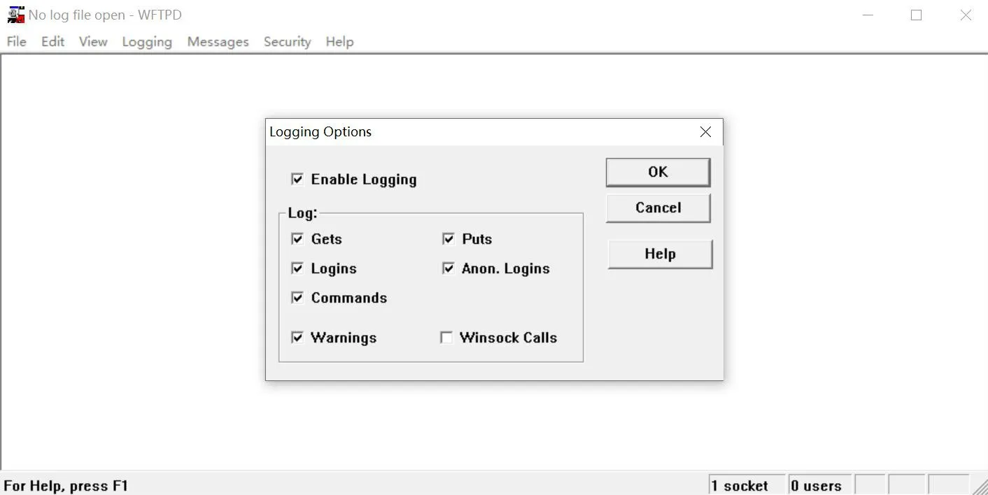 Enabling the FTP log option