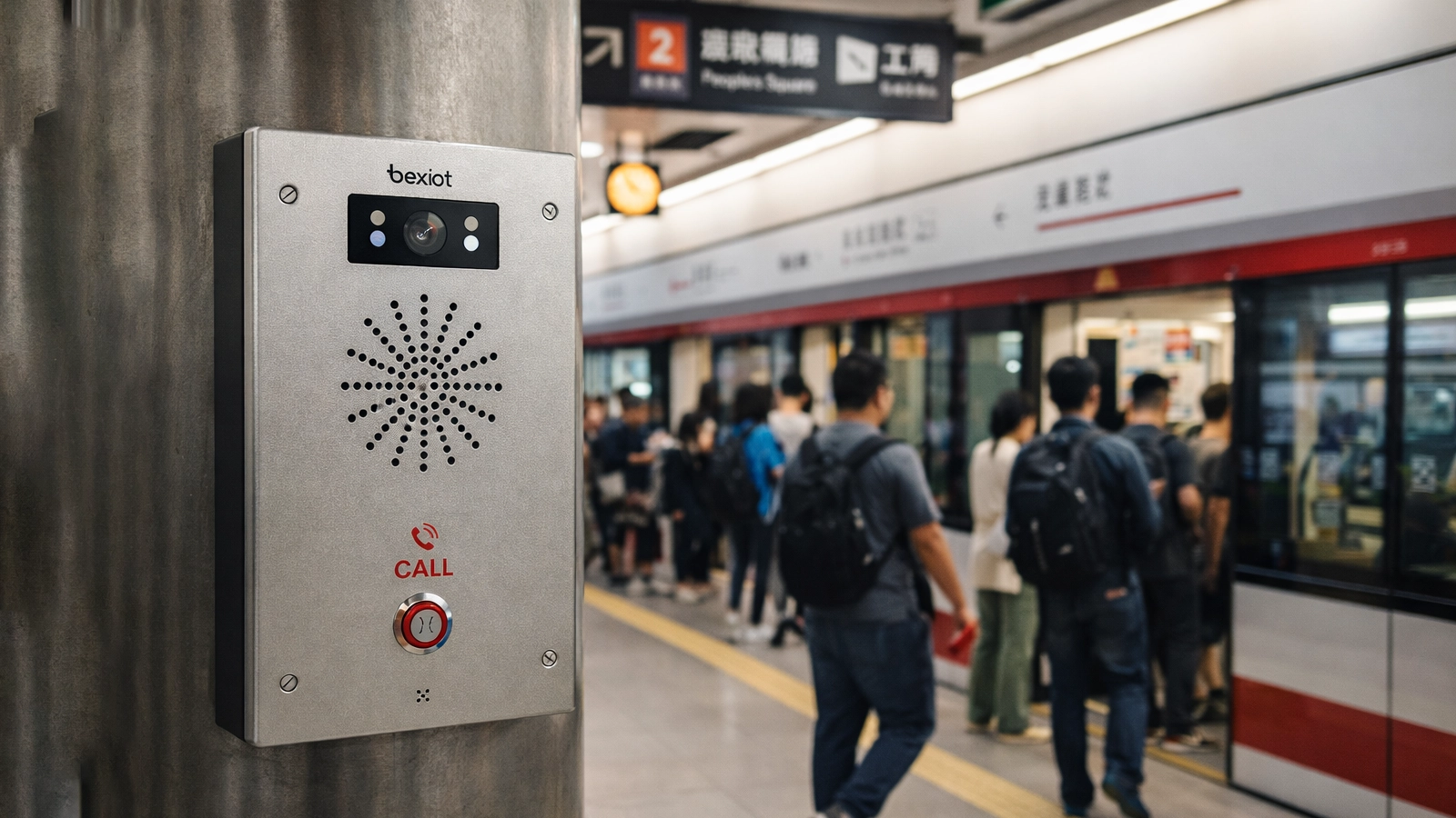 Arquitectura de punto de ayuda para pasajeros y comunicación de emergencia para estaciones de ferrocarril y metro con integración de interfono, megafonía/alarma de voz, CCTV, sala de control y despacho