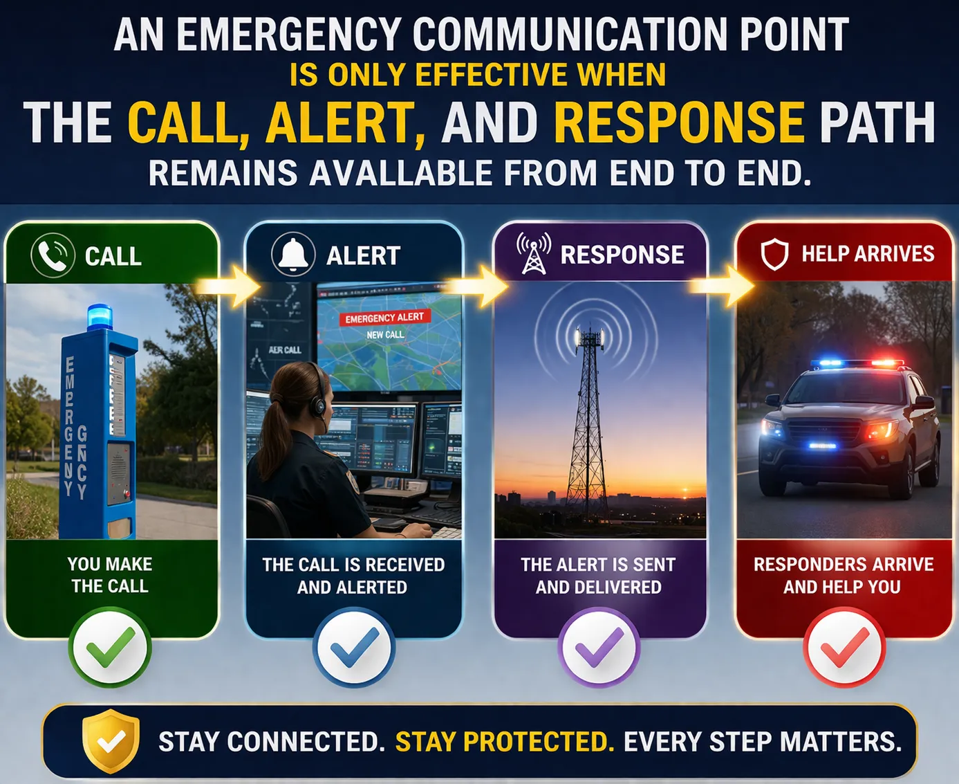 Punto de comunicación de emergencia que permite a una persona en situación de riesgo contactar con una sala de control o personal de respuesta de emergencia