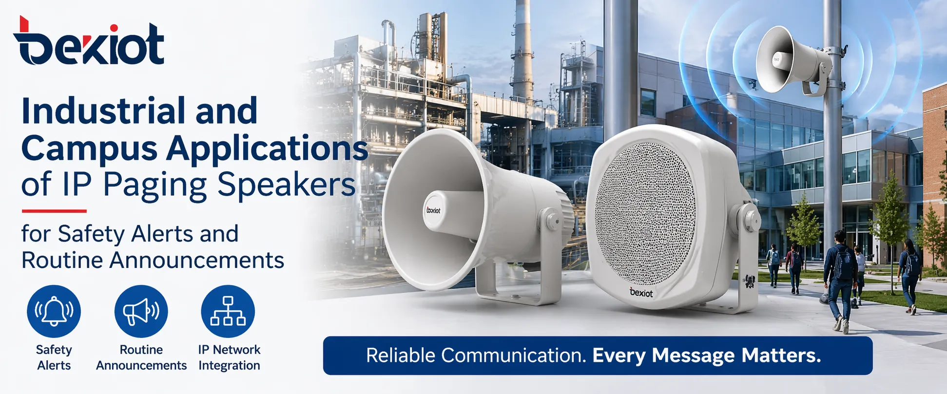 Aplicaciones industriales y de campus de los altavoces de megafonía IP para alertas de seguridad y anuncios rutinarios