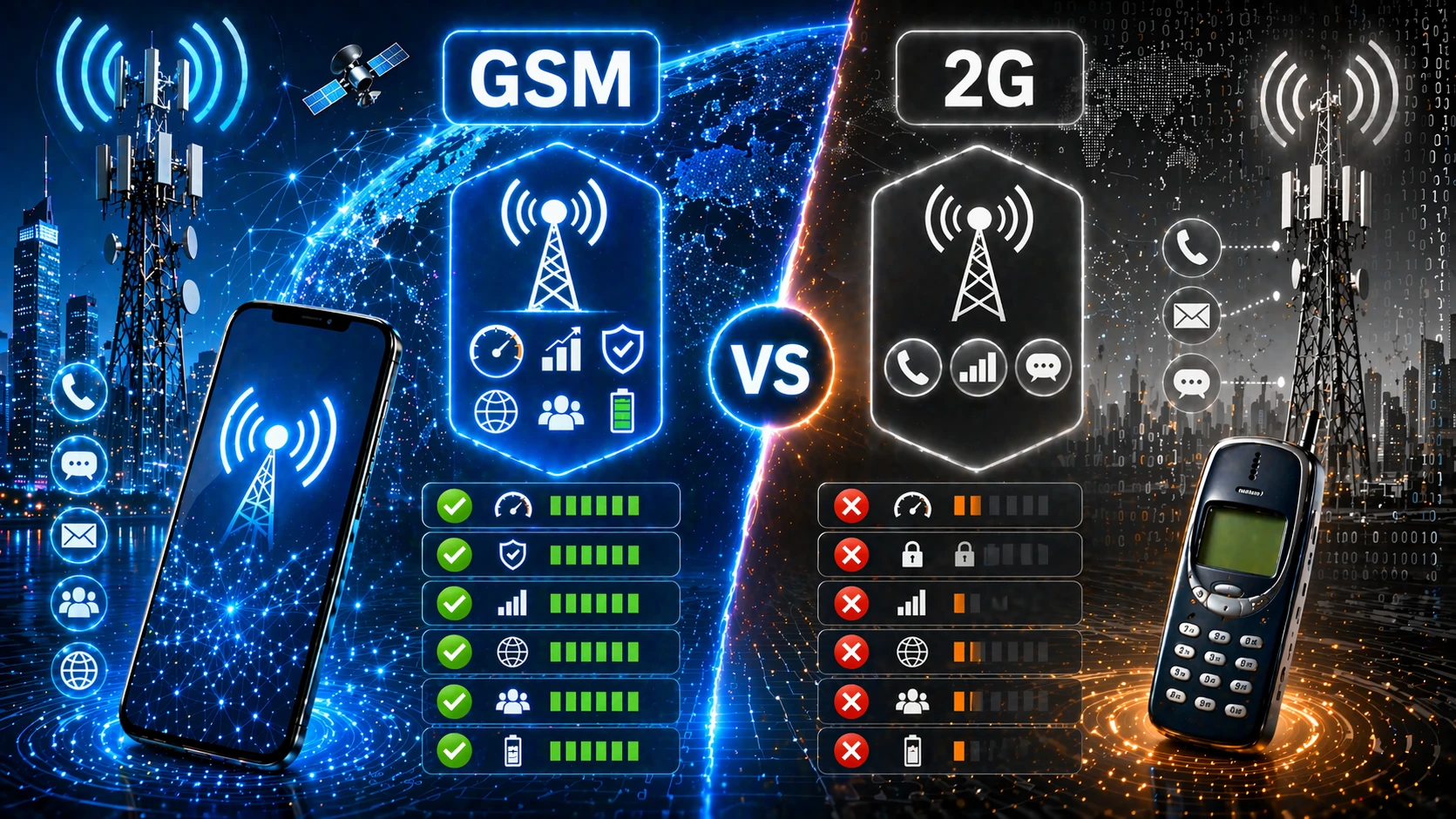 Comparación entre la red de comunicación GSM y la red 2G