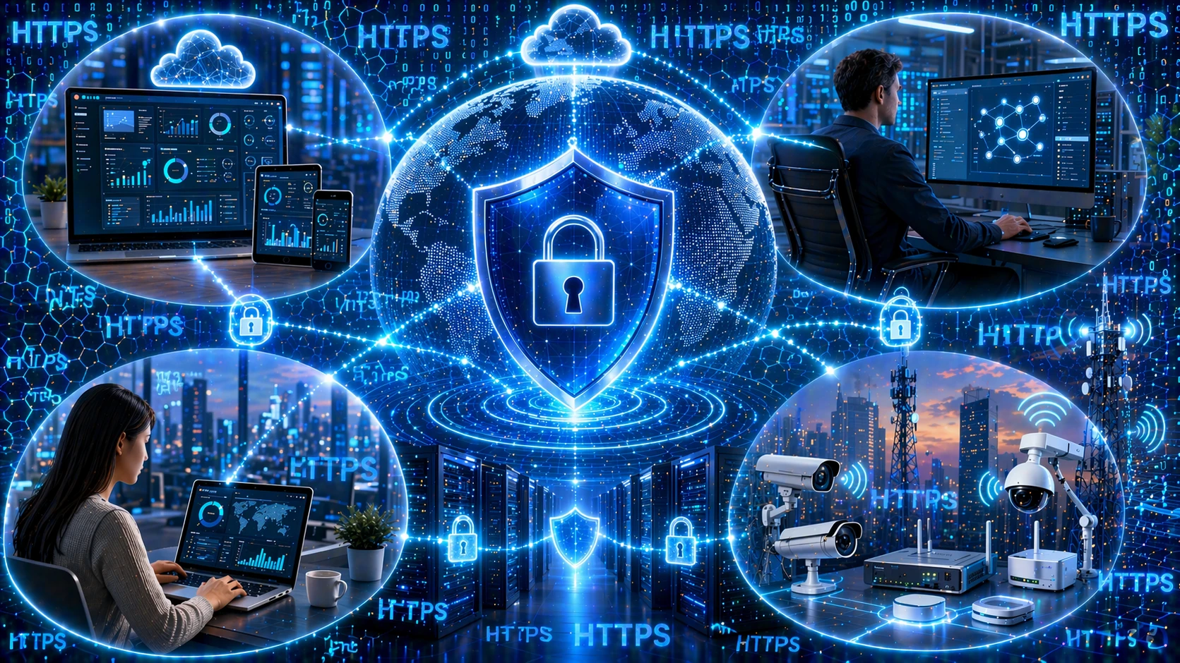 Ingenieros gestionando de forma segura equipos de red, puertas de enlace industriales y dispositivos conectados a la nube mediante interfaz web
