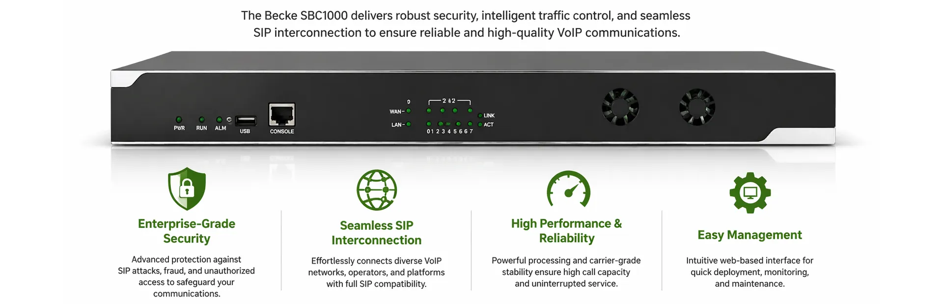 Controlador de Frontera de Sesión Becke SBC1000 para seguridad VoIP de nivel empresarial e interconexión SIP