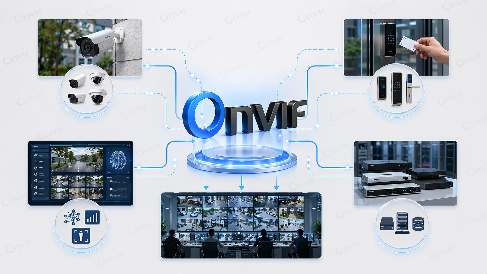 La integración ONVIF se usa habitualmente para conectar video con control de acceso, análisis y plataformas de monitoreo unificado en entornos multifabricantes.