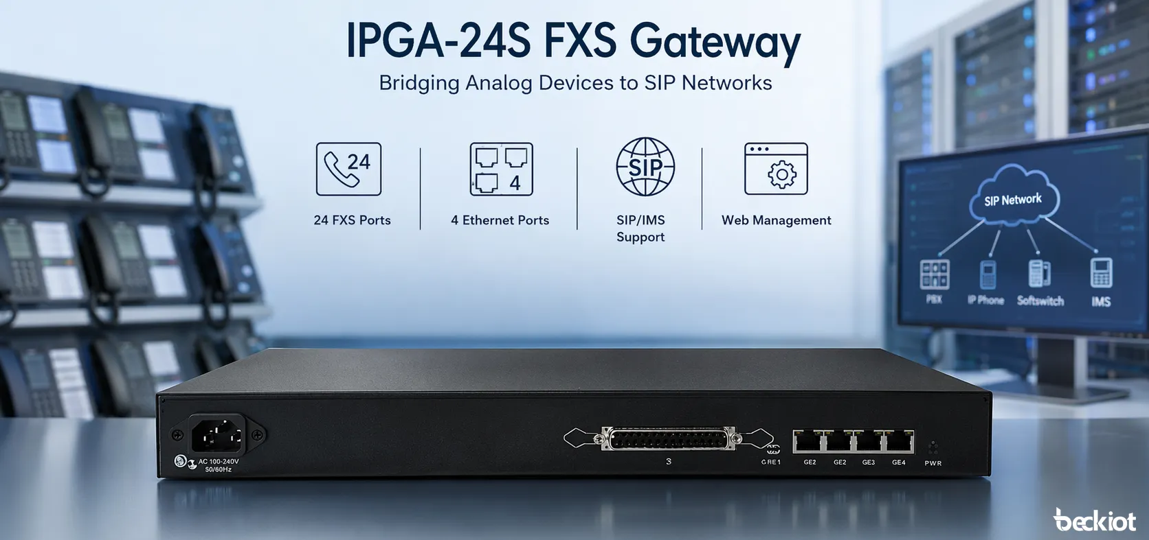 Pasarela FXS IPGA-24S utilizada en escenarios de redes de voz SIP y migración analógica