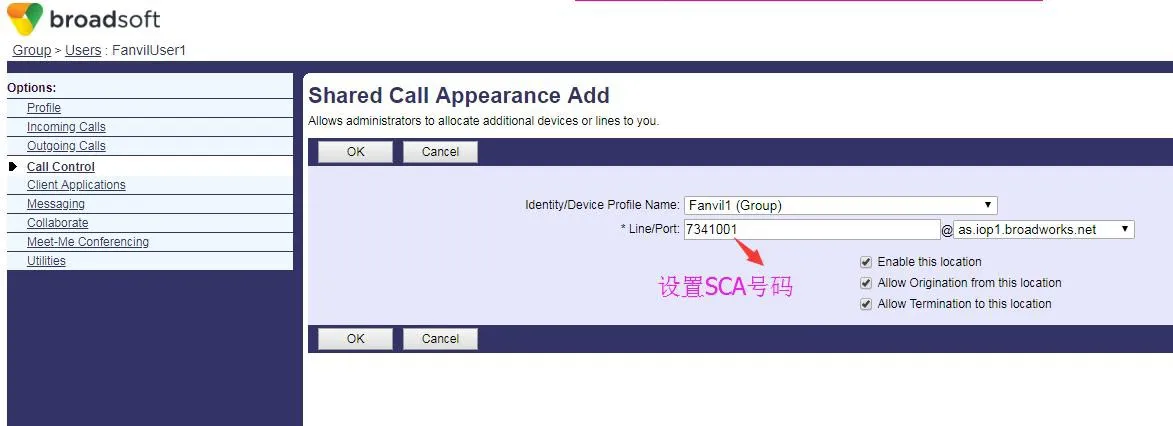 Set SCA Number Interface