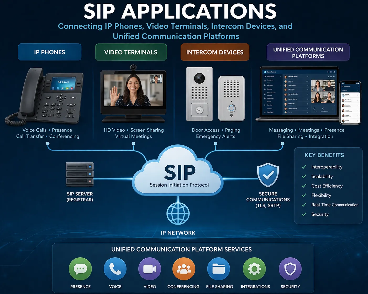 SIP applications across IP phones video terminals intercom devices and unified communication platforms