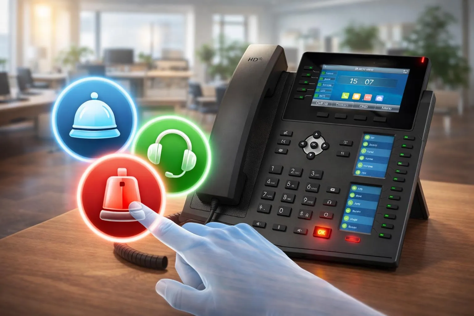 Programmable phone keys used for speed dial, hotline, paging, and quick service access in an enterprise communication system