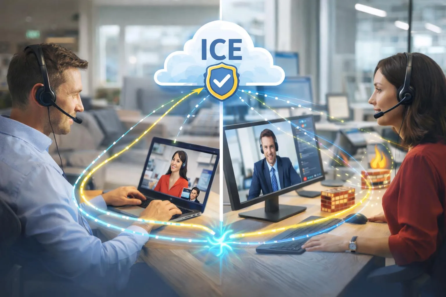 ICE used in WebRTC, SIP calling, cloud media, video collaboration, and low-latency communications across browser, mobile, and enterprise networks