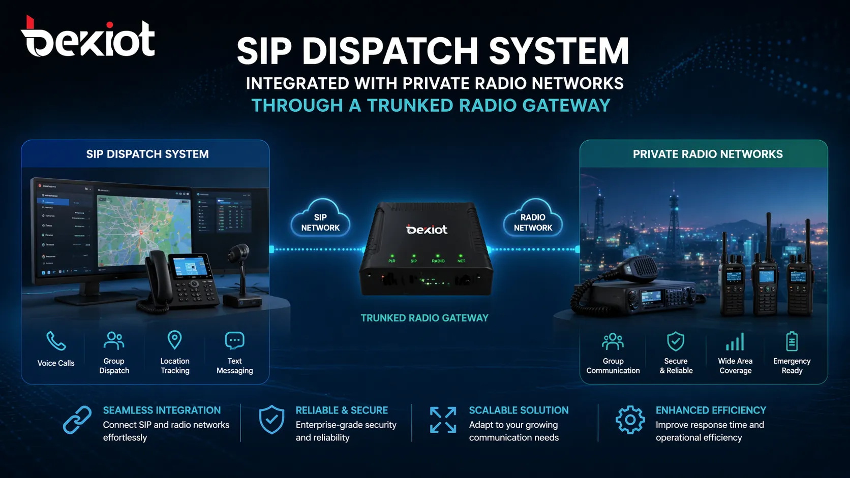 SIP dispatch system integrated with private radio networks through a trunked radio gateway
