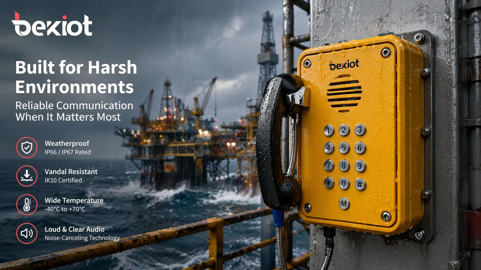 Industrial telephone installed in a harsh outdoor facility where reliability, weather resistance, and clear communication are essential