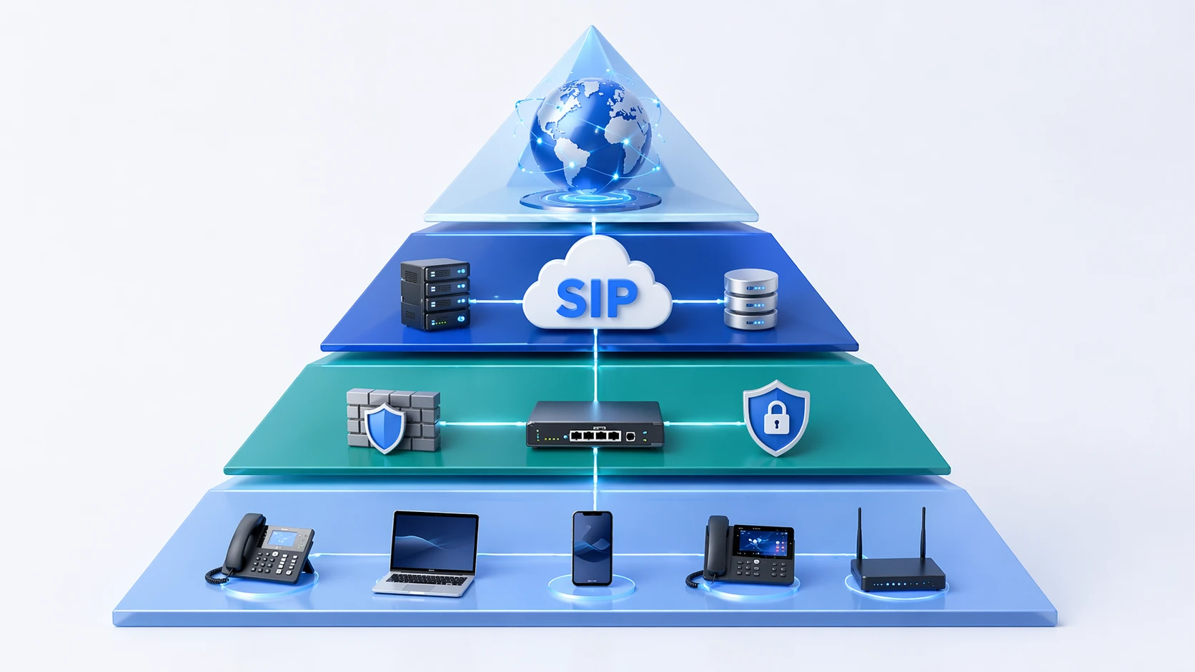 SIP trunk architecture showing endpoints IP PBX SBC and service provider or PSTN interconnection