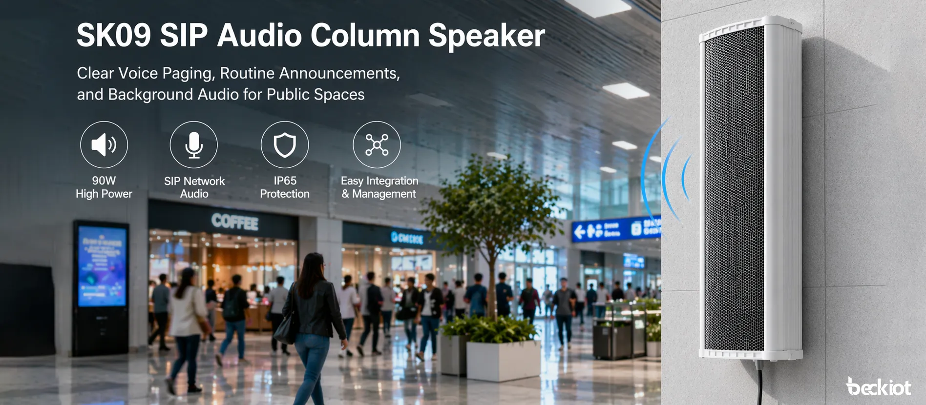 Altavoz columna de audio SIP SK09 de 90 W utilizado para anuncios en exteriores y cobertura de megafonía industrial