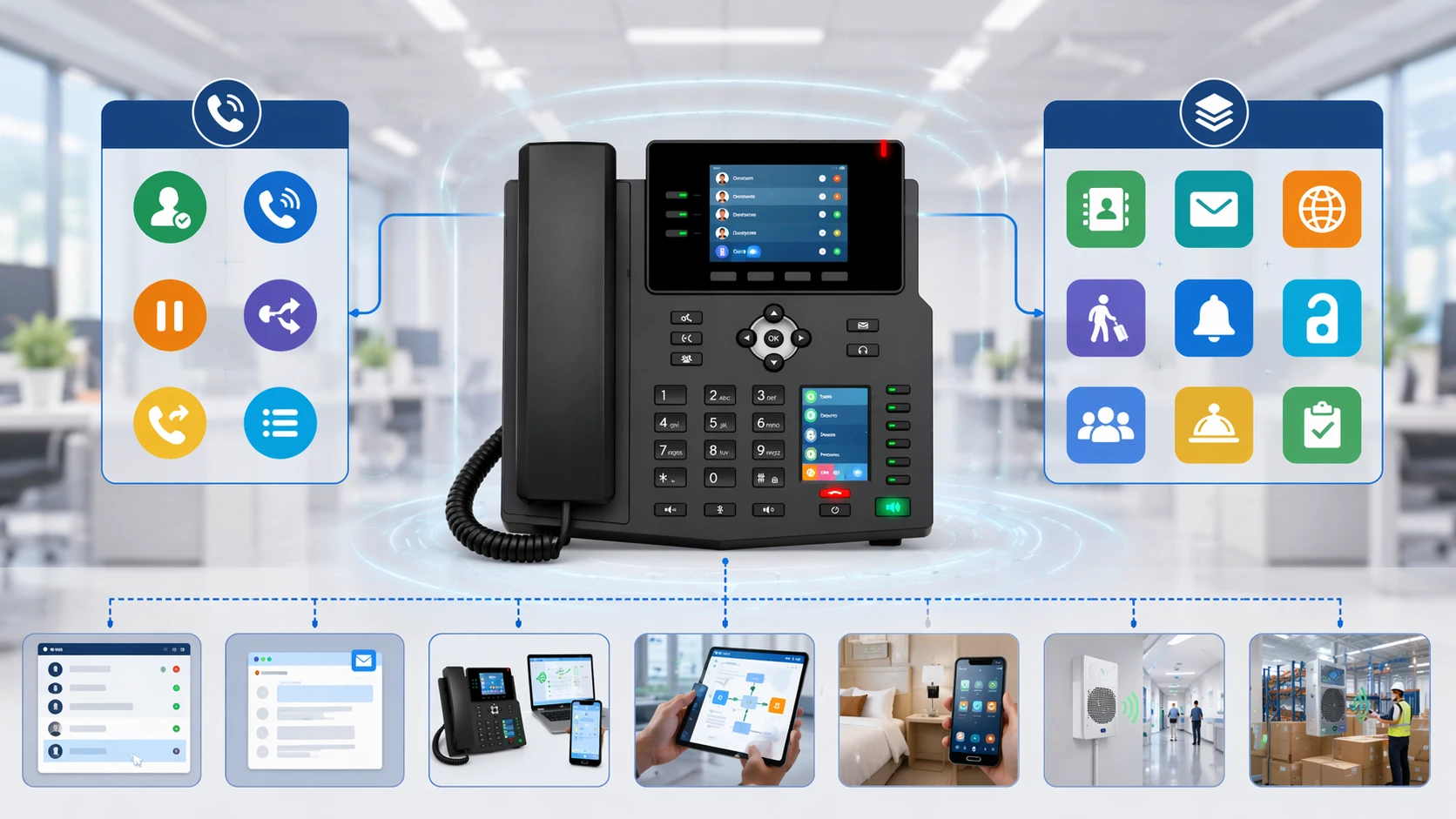 Extended IP phone applications using XML Browser for directories, messages, extension mobility, and task-based business services