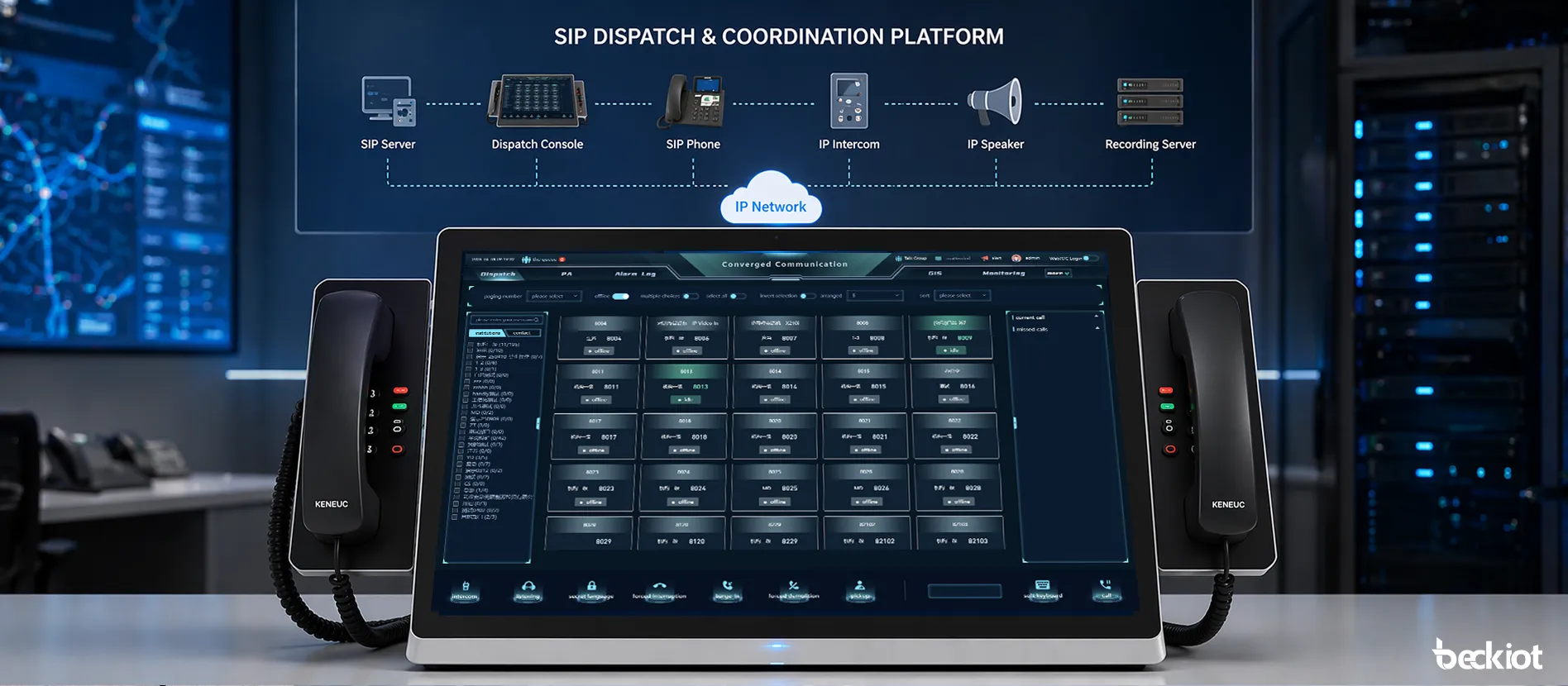 Consola de Despacho IP BK-DSC-236 conectada a una plataforma de despacho y coordinación SIP