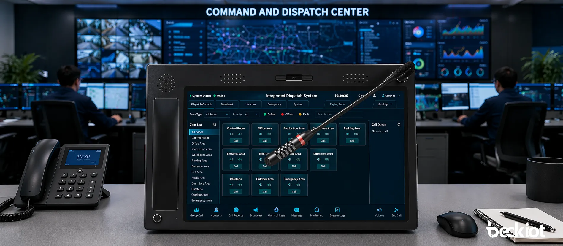 Consola de despacho IP BK-DSC-173 conectada a un sistema de comunicación de despacho unificado