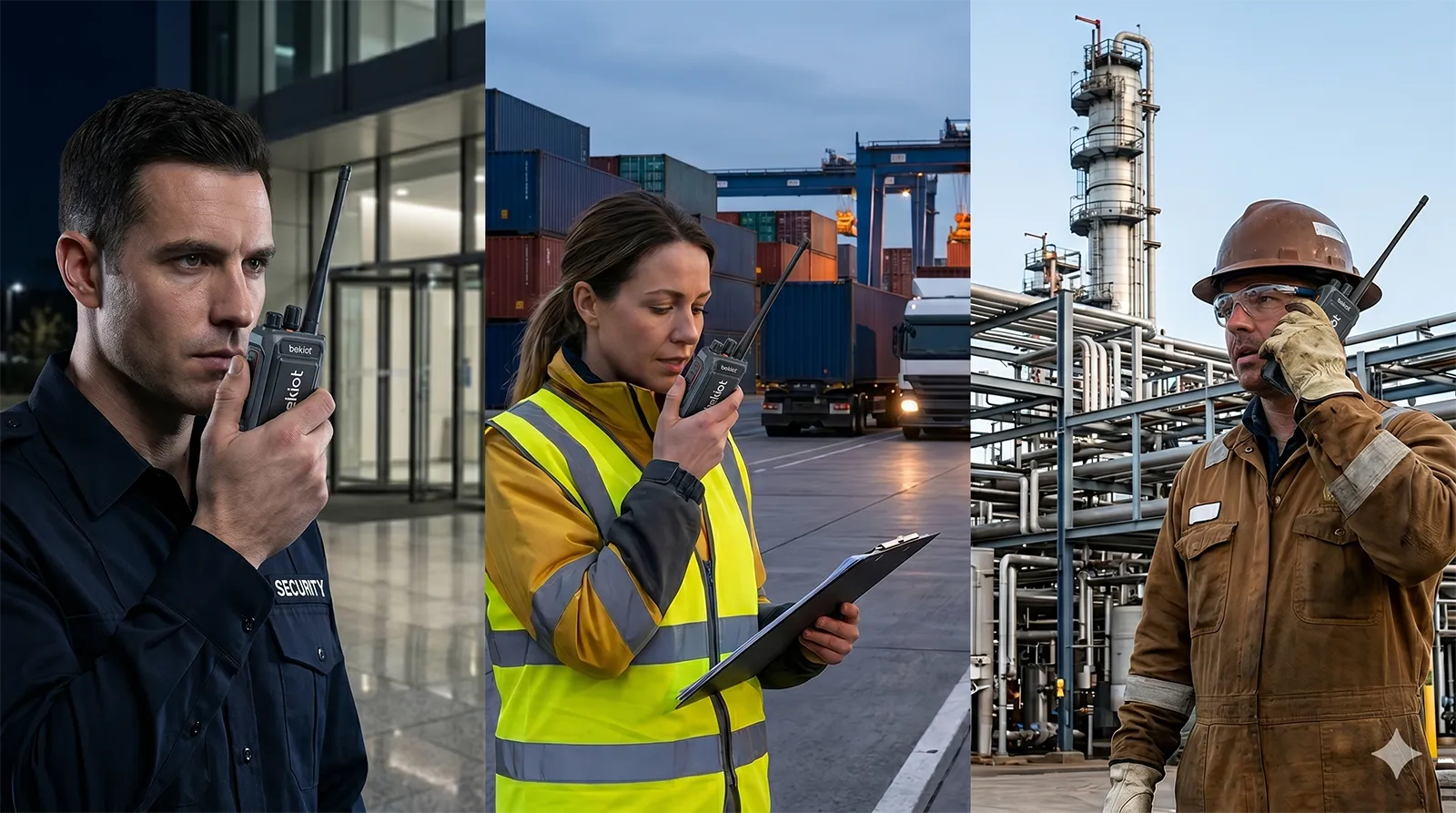 Radios portátiles Push to Talk de Becke Telcom utilizadas por equipos de campo en seguridad, transporte y operaciones industriales