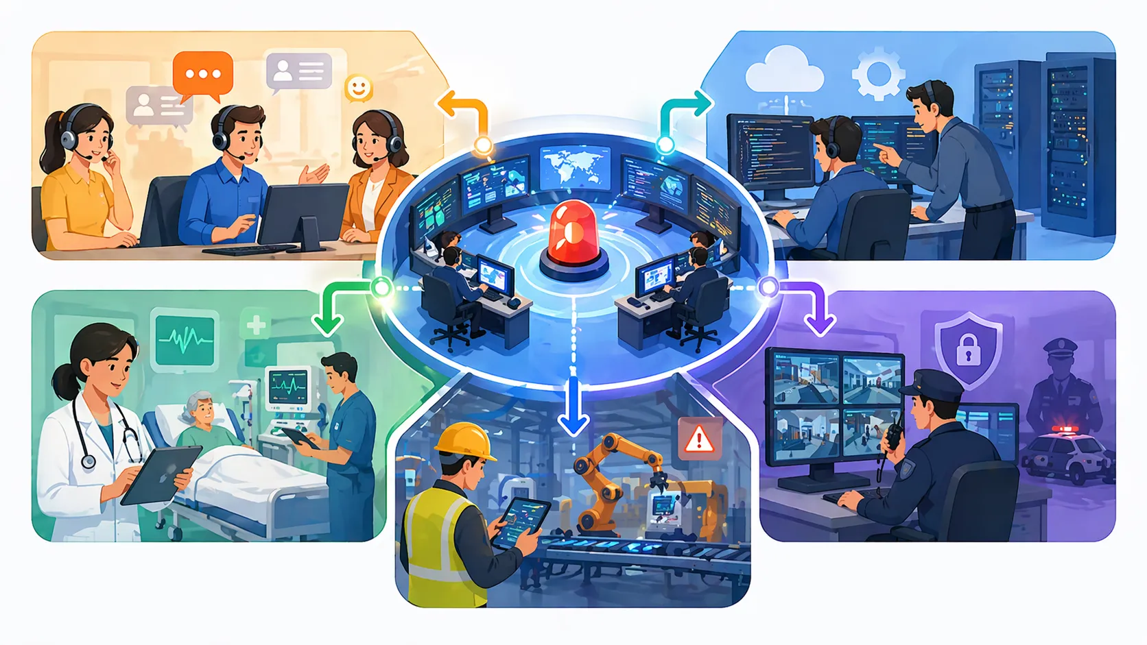 Proceso de escalación aplicado en sanidad, respuesta a alarmas industriales y entornos de comunicación operativa