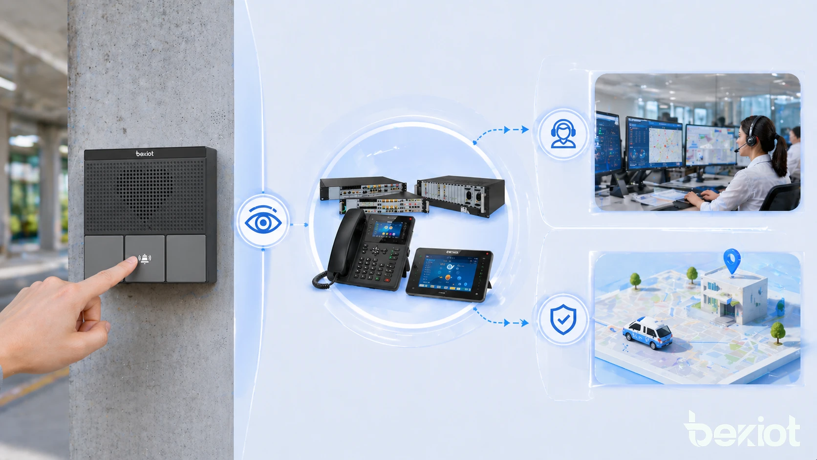 Despliegue de botones de llamada en puntos de ayuda de campus, terminales de transporte, áreas de trabajo industrial y estaciones de comunicación de emergencia