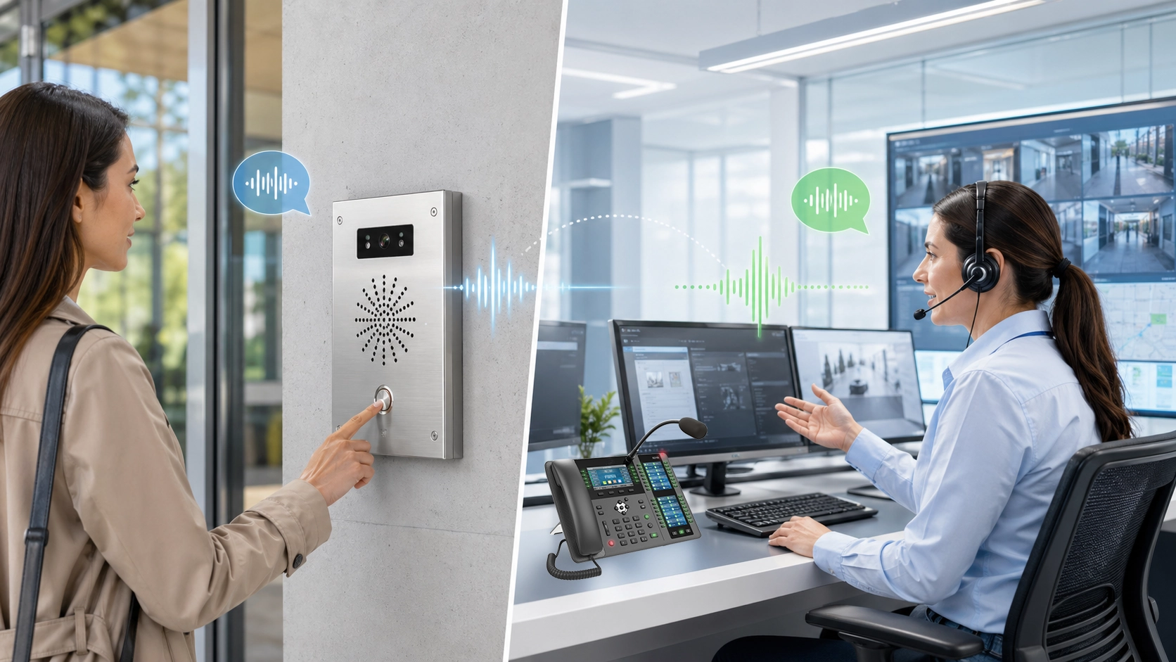 Funciones de Talkback que muestran respuesta del operador, asistencia remota, confirmación, coordinación y entrega de instrucciones en un sistema de comunicación