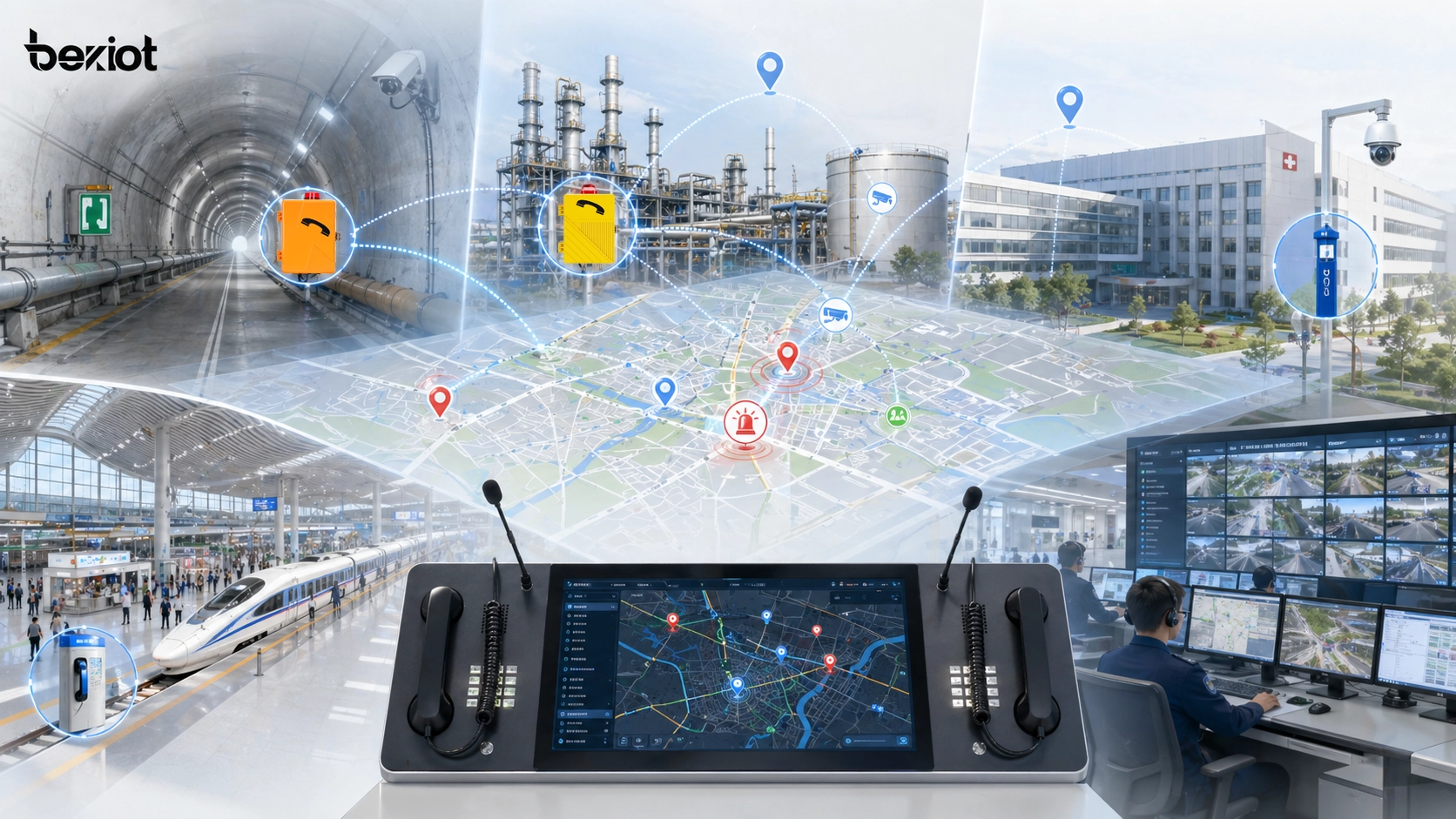 Aplicaciones del despacho basado en mapas en túneles, sitios industriales, campus, hospitales, hubs de transporte y salas de seguridad pública