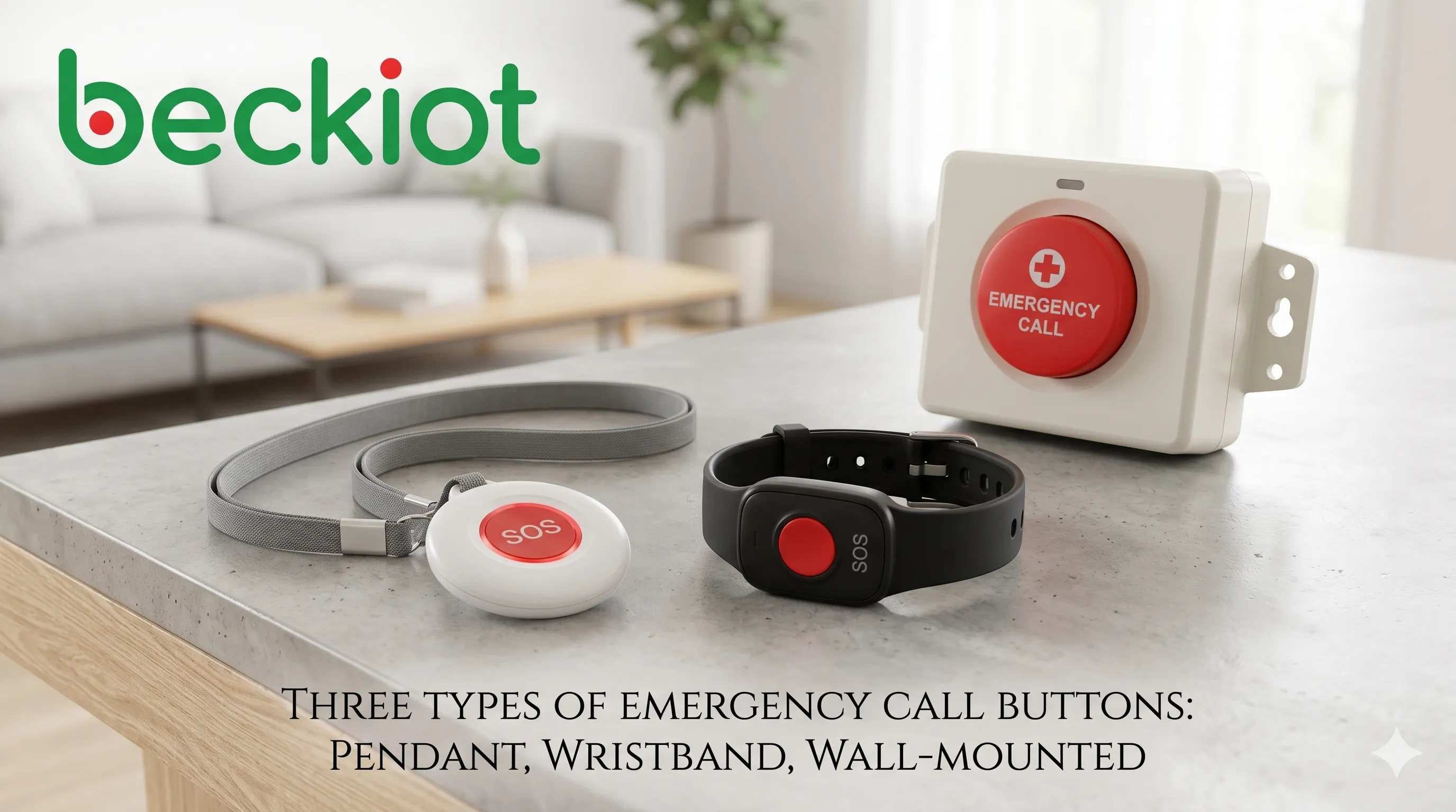 Tres tipos de botones de llamada de emergencia: colgante, pulsera y botón de pared