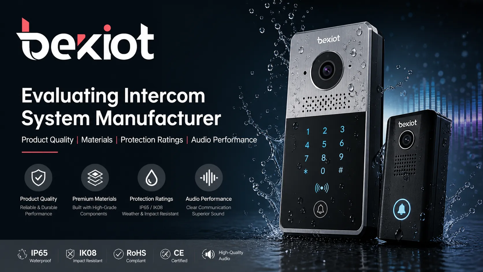 Evaluación de calidad de producto materiales grados de protección y rendimiento de audio del fabricante de intercomunicación