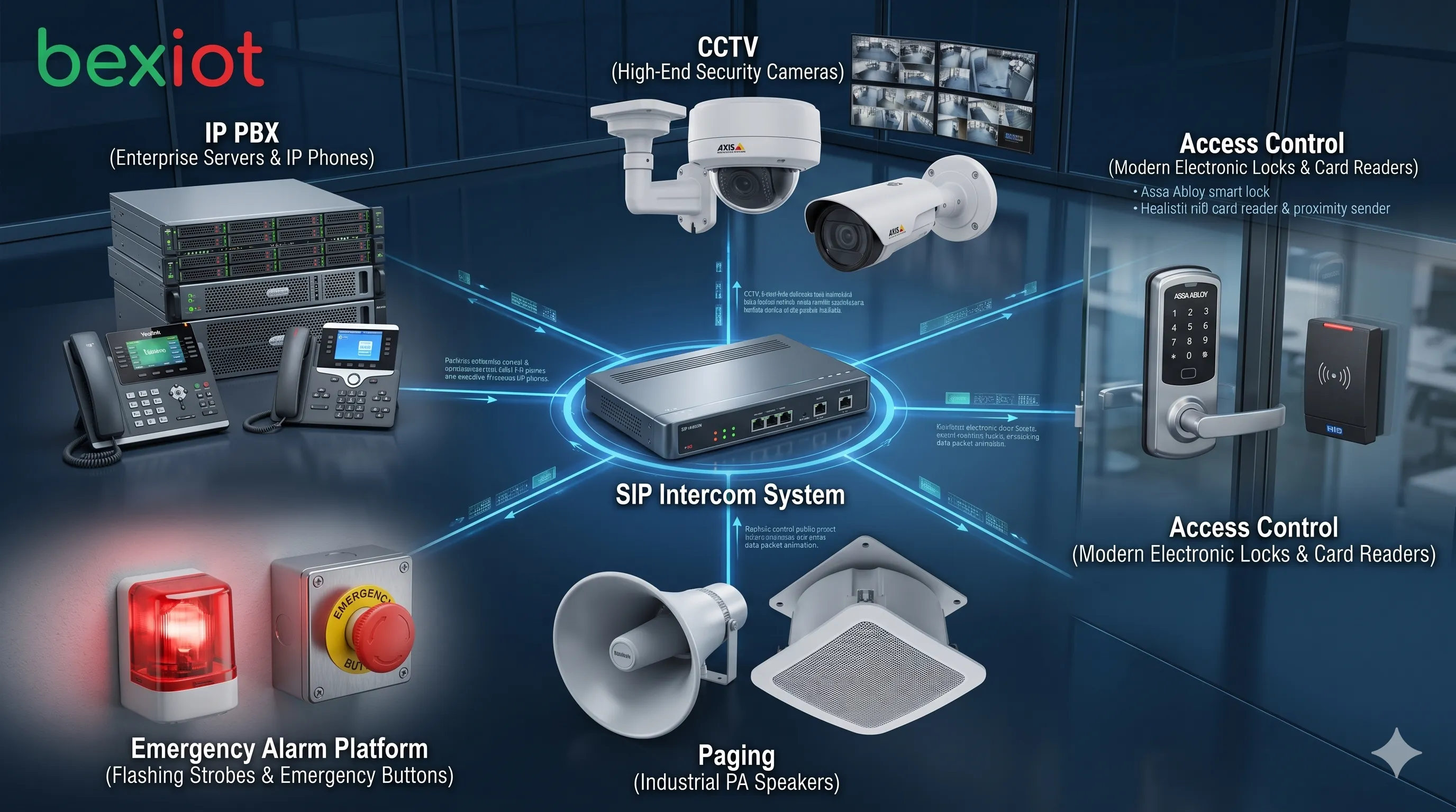 Integración de sistema de intercomunicación SIP con IP PBX CCTV control de acceso paging y plataforma de alarma de emergencia