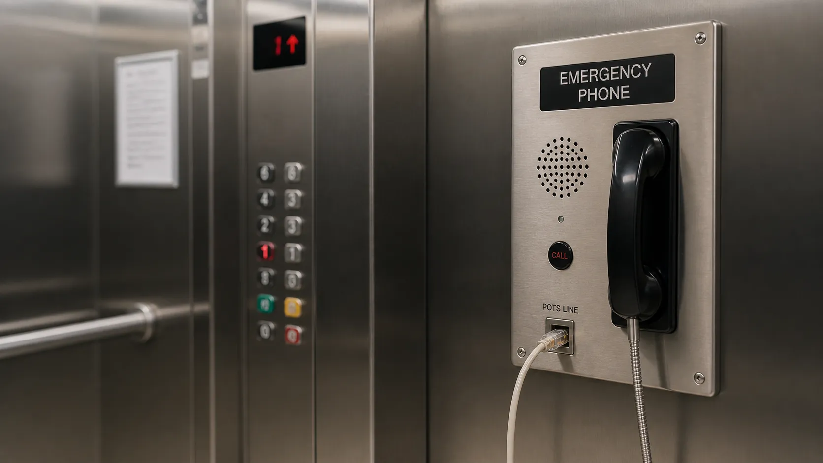 Panel de teléfono de emergencia de ascensor usando una línea POTS para comunicación bidireccional confiable