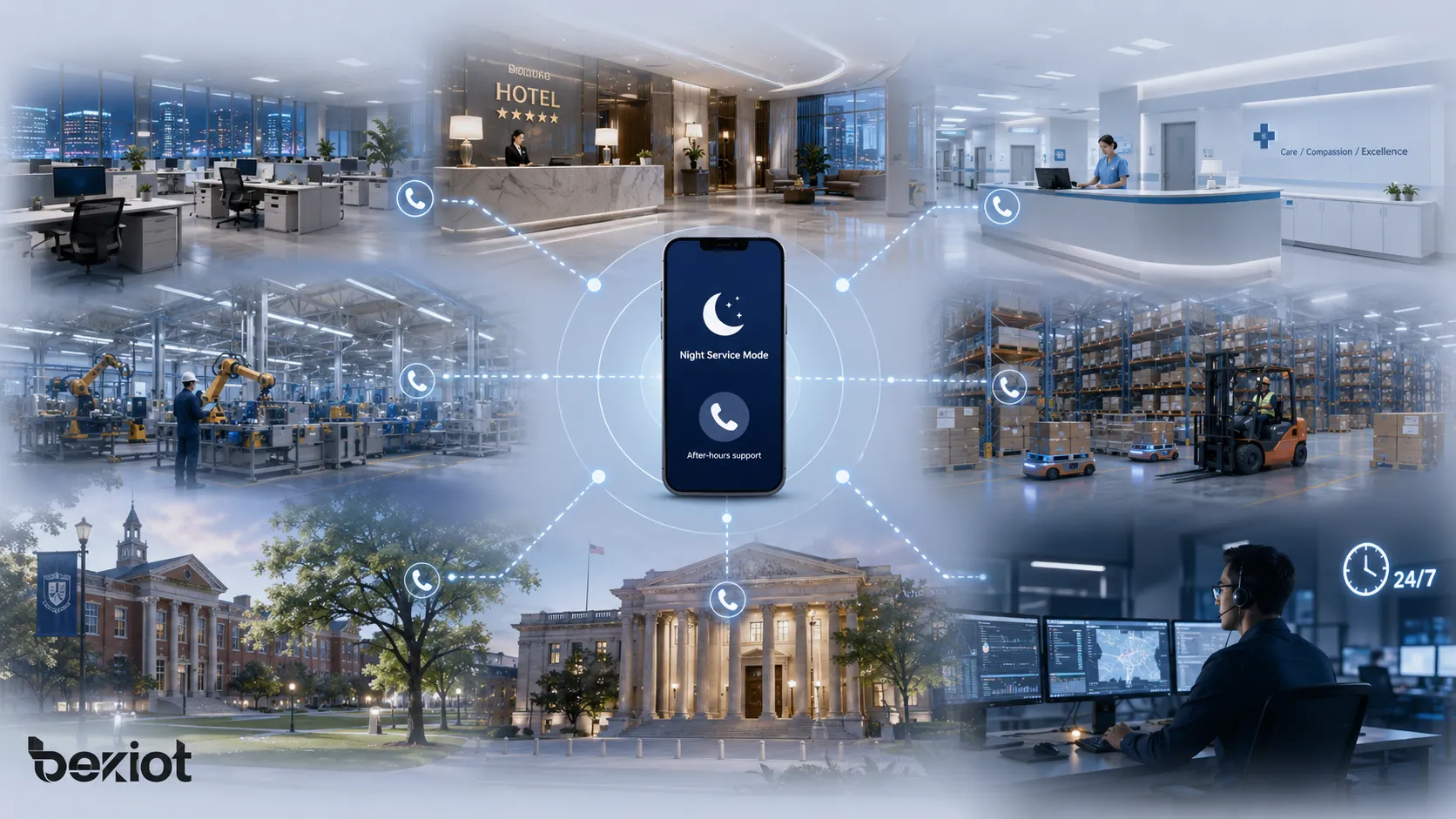 Aplicaciones del modo nocturno en oficinas, hoteles, salud, fábricas, almacenes, campus y edificios públicos