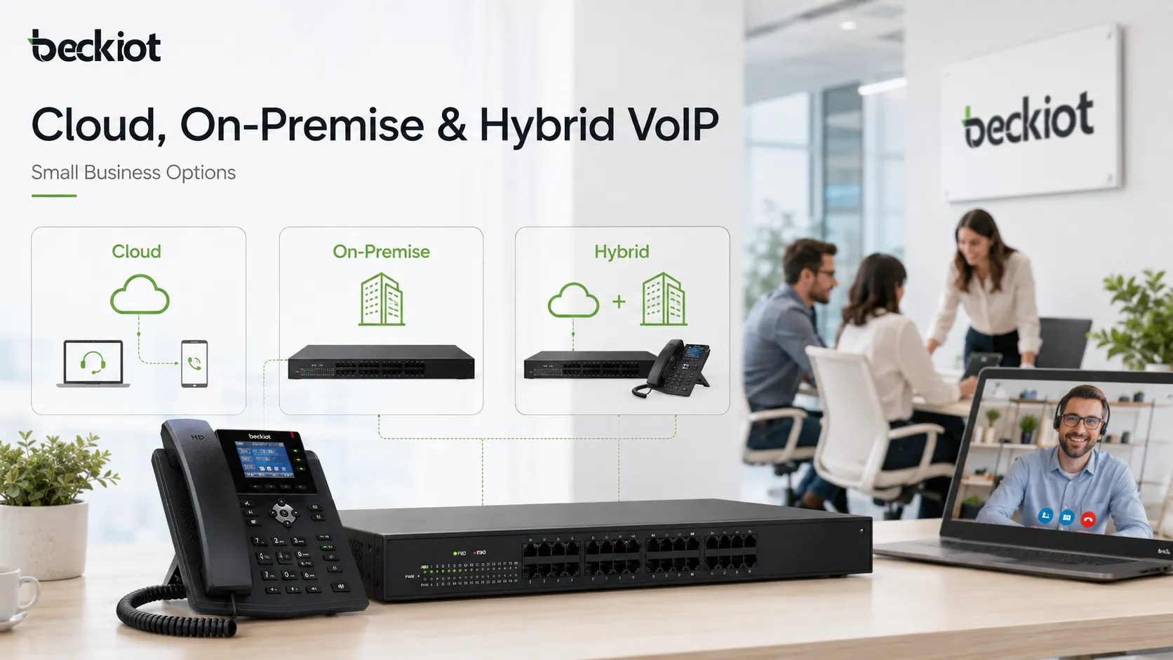 Opciones de sistemas VoIP en nube, locales e híbridos para pequeñas empresas