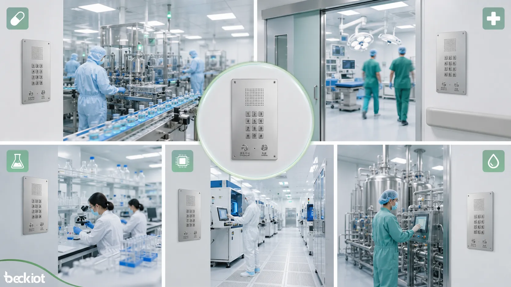 Aplicaciones de intercomunicación para salas limpias en talleres farmacéuticos hospitales laboratorios plantas de semiconductores y áreas de procesamiento aséptico