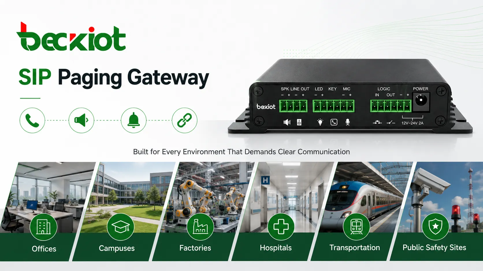 Aplicaciones de SIP Paging Gateway en oficinas, campus, fábricas, hospitales, transporte y seguridad pública