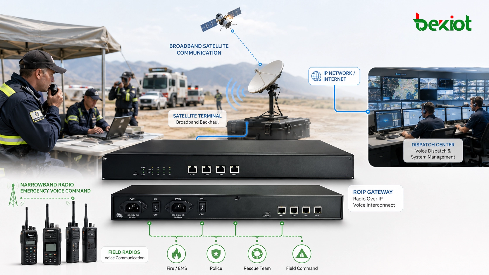 Cómo la comunicación satelital de banda ancha y las radios de banda estrecha habilitan el mando de voz de emergencia interregional