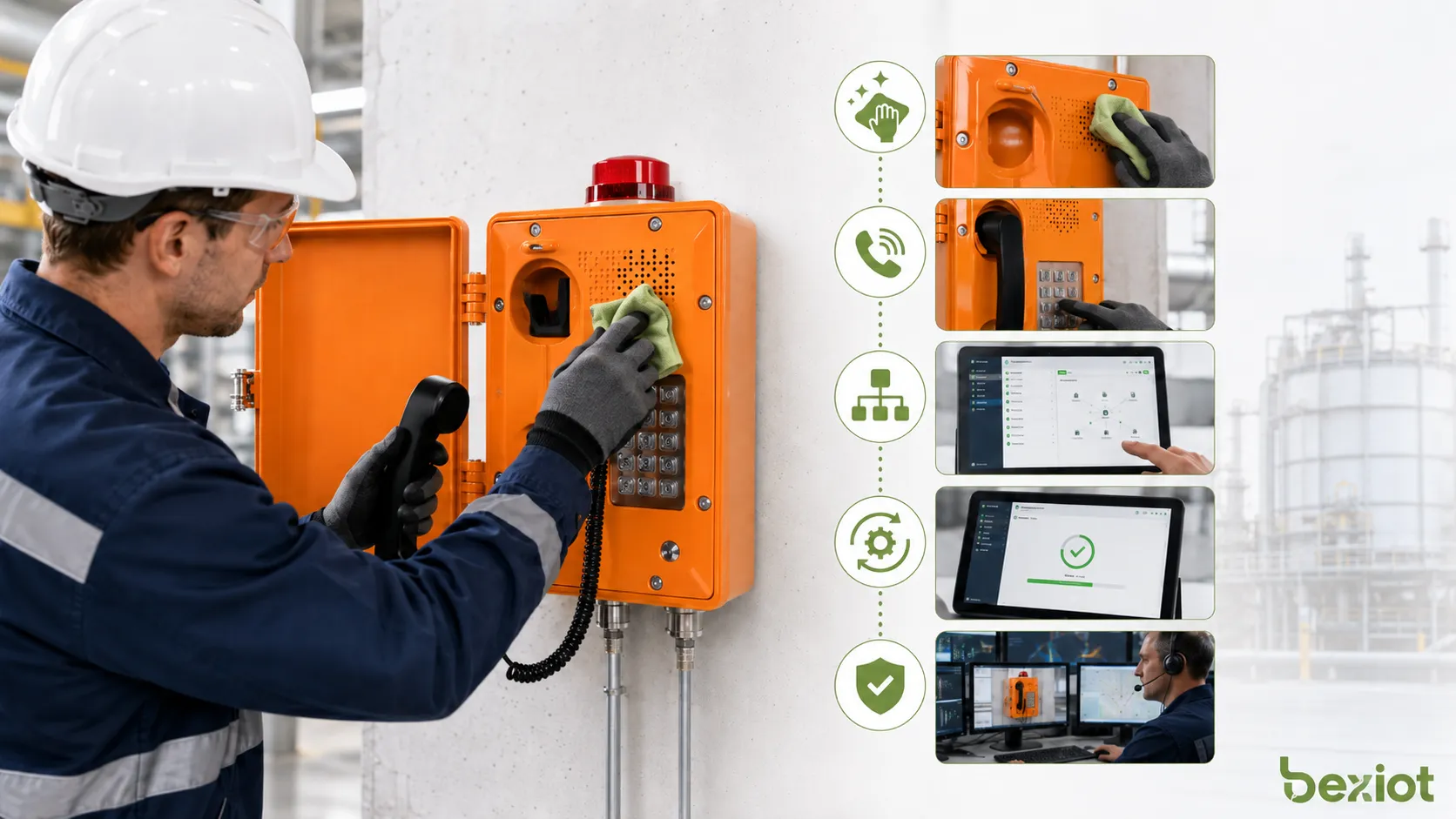 Lista de comprobación de mantenimiento del equipo manos libres: limpieza de rejillas, llamadas de prueba, configuración de red, actualización de firmware y verificación de llamadas de emergencia