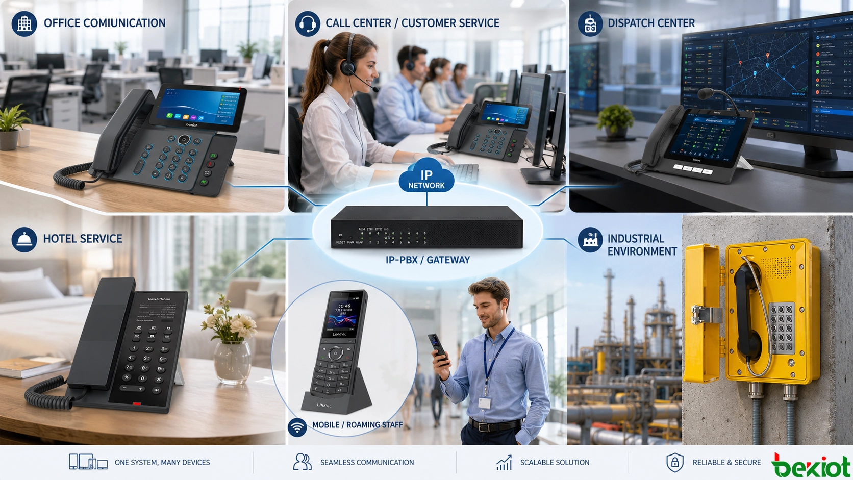 Despliegue de teléfonos IP en oficinas, hoteles, call centers, centros de despacho y entornos industriales severos