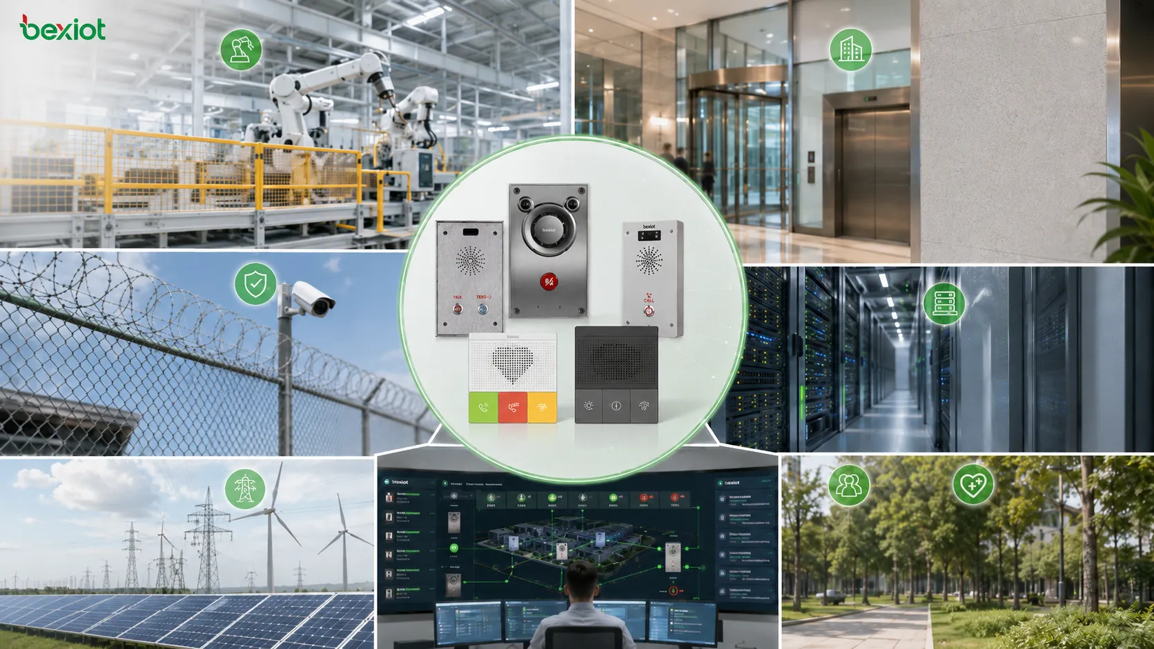 Aplicaciones de alarmas de fallo en automatización industrial, gestión de edificios, sistemas de comunicación, infraestructura de TI, energía, servicios públicos y terminales de intercomunicación de emergencia
