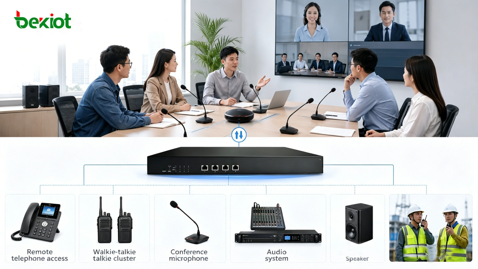 Cómo conectar teléfonos y radios bidireccionales a un sistema de comunicación para salas de reuniones