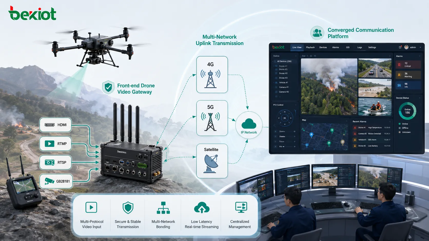 Pasarela de acceso de vídeo GB28181 conectando cámaras IP dispositivos portátiles de monitorización sistemas NVR drones cámaras corporales y plataforma de despacho convergente