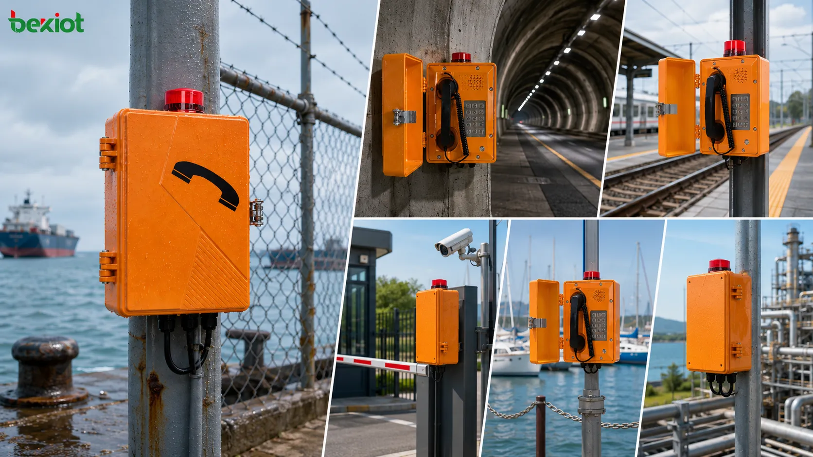 Aplicaciones de teléfonos resistentes a la intemperie en túnel plataforma ferroviaria puerto puerta industrial estacionamiento y sitio de servicios exteriores