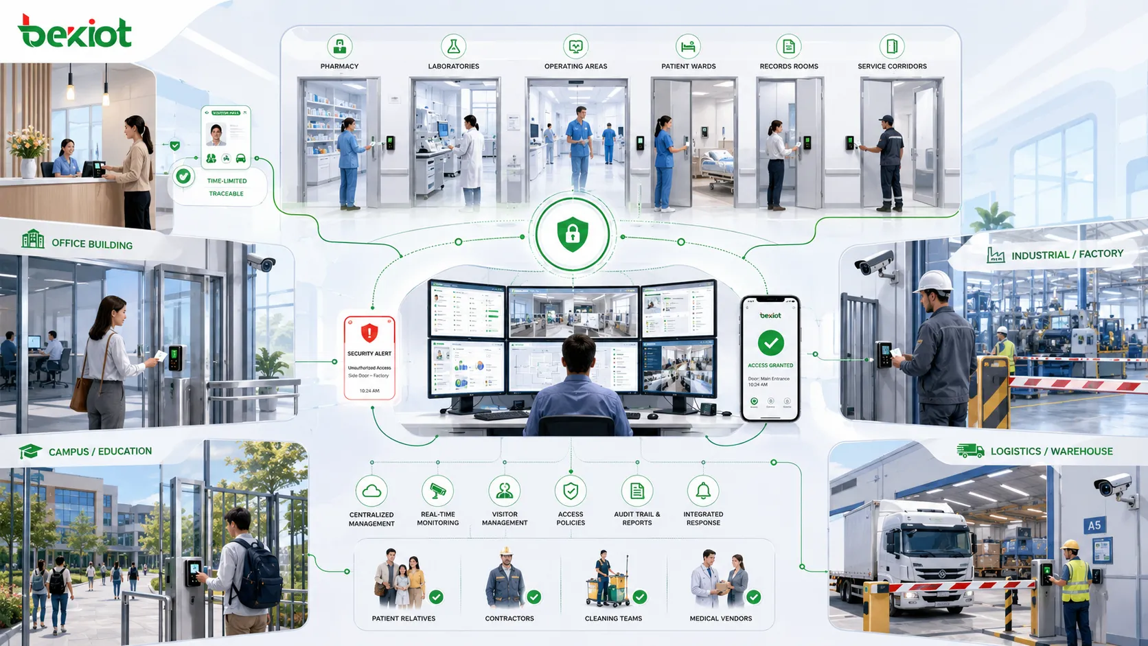 Aplicaciones de integración de control de acceso en oficinas fábricas hospitales campus y logística
