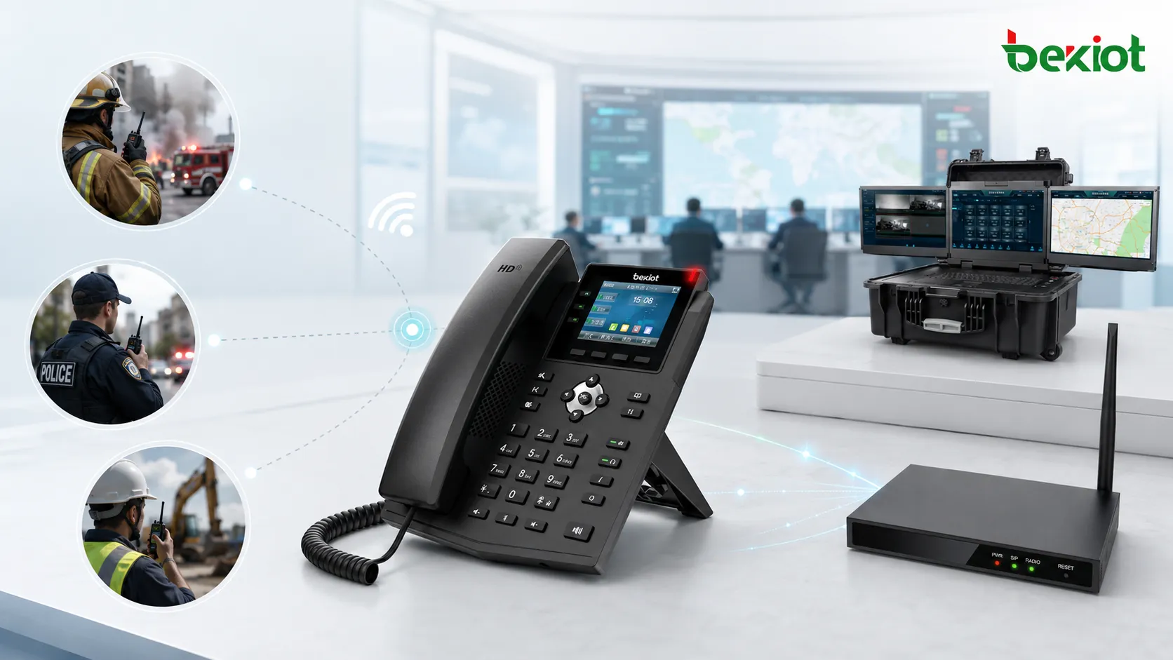 Portable emergency command box with RoIP gateway satellite phone access IP phone and field radio interoperability