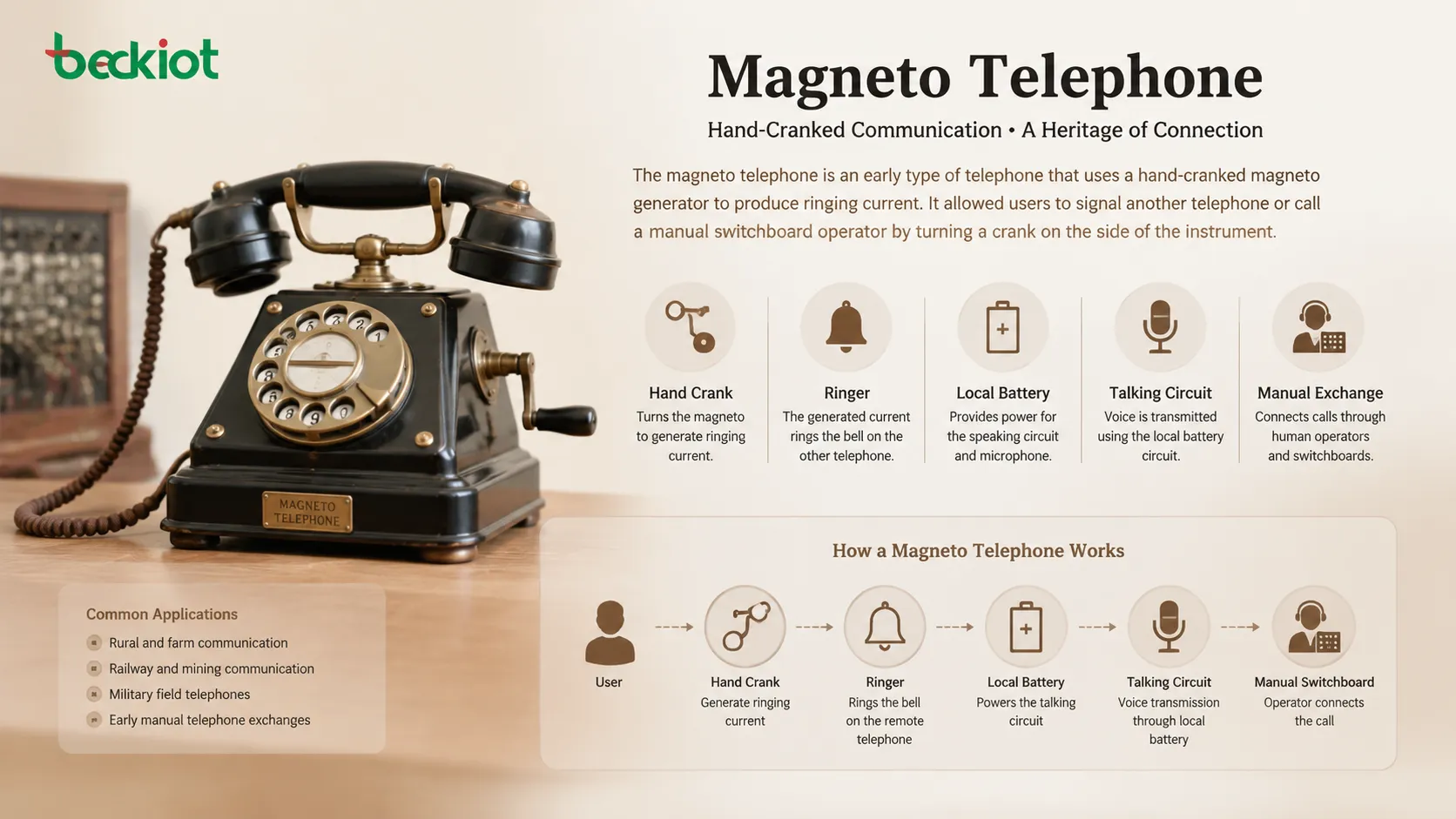 Análisis del principio de funcionamiento, la historia y el contexto del teléfono magneto