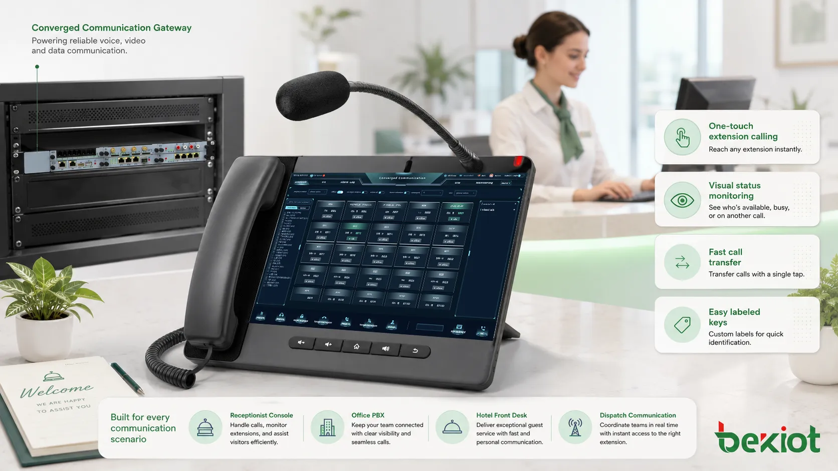 Aplicaciones de teclas DSS en consola de recepción PBX de oficina mostrador de hotel y despacho de comunicaciones
