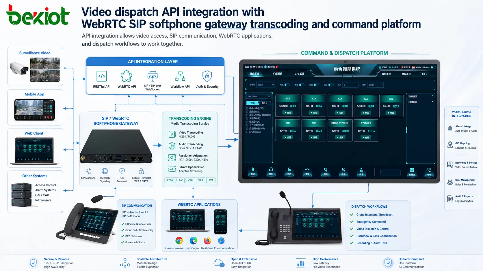 Integración de API de distribución de vídeo con WebRTC softphone SIP pasarela transcodificación y plataforma de mando