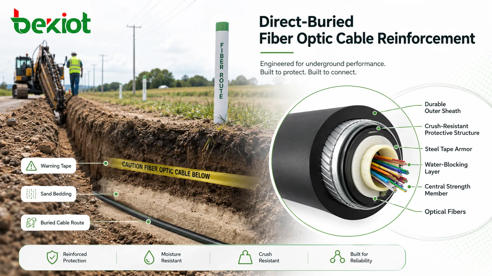 Refuerzo de cable de fibra óptica enterrado directamente: métodos y requisitos estándar