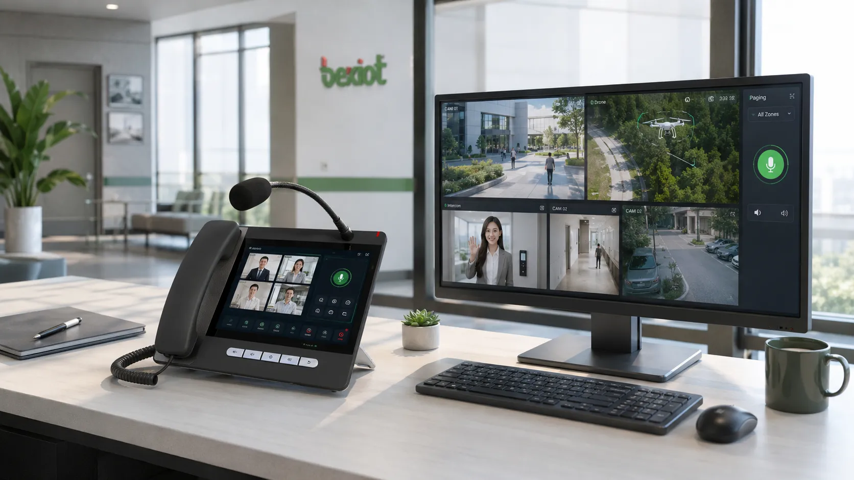Teléfono IP con video usado para participar en reuniones ver videovigilancia intercomunicador de puerta enlace de megafonía y monitoreo de video de drones