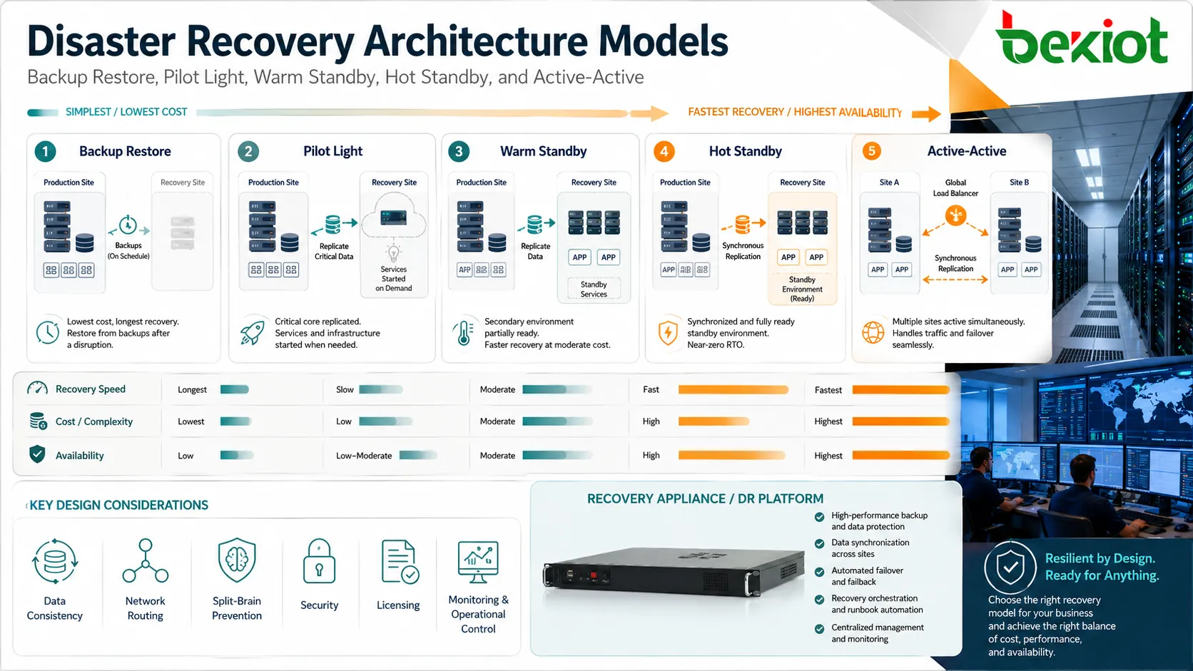 Modelos de arquitectura de recuperación ante desastres con backup restore piloto mínimo reserva templada y failover activo activo